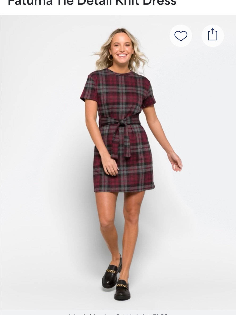 BB Dakota by Steve Madden Maroon and Gray Plaid Midi Dress with Front Tie